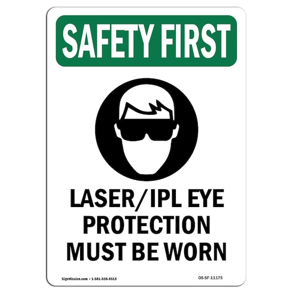 OSHA Sign, Laser Ipl Eye Protection W/ Symbol, 24in X 18in Rigid Plastic, 18" W, 24" H, Portrait